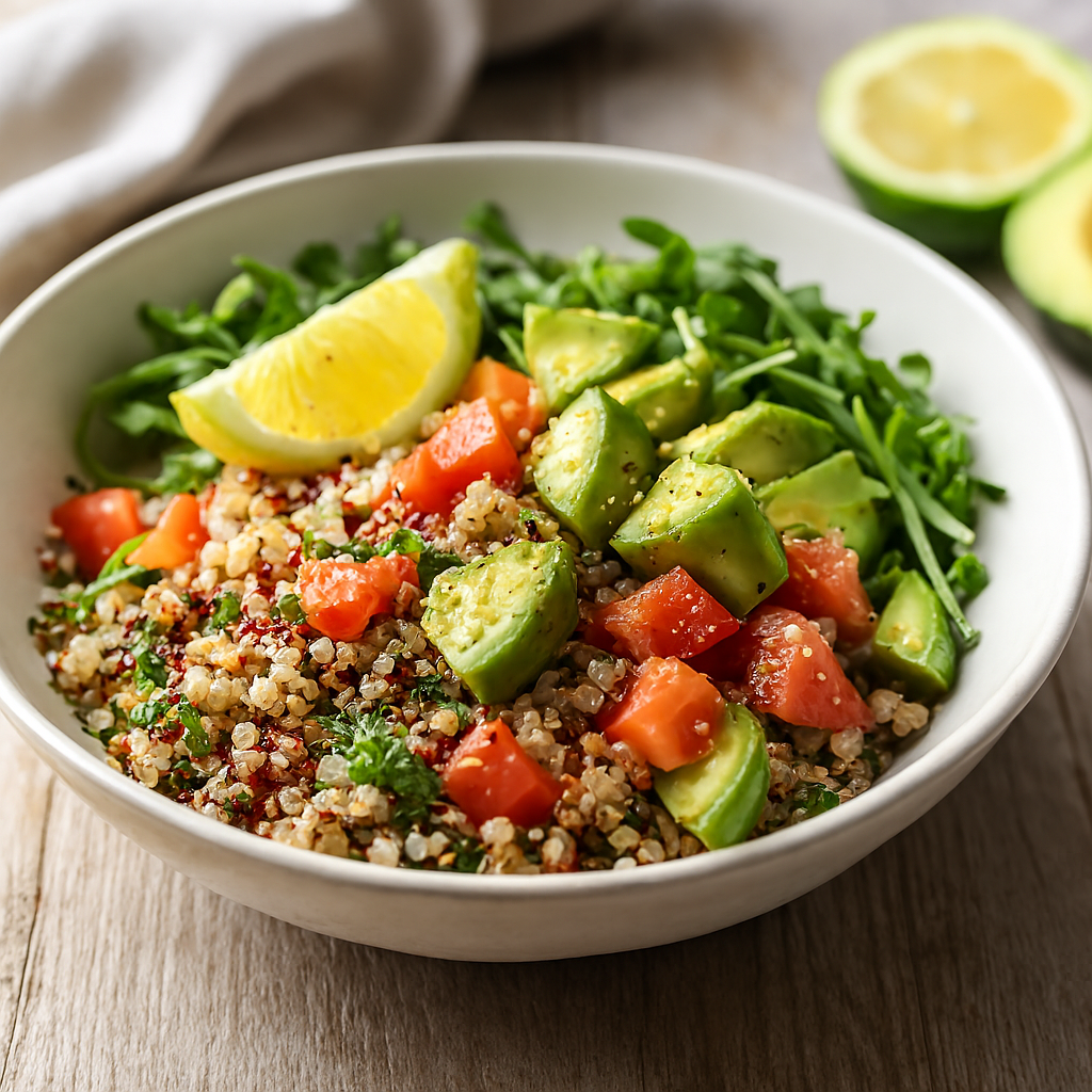 salada de quinoa com abacate e limão