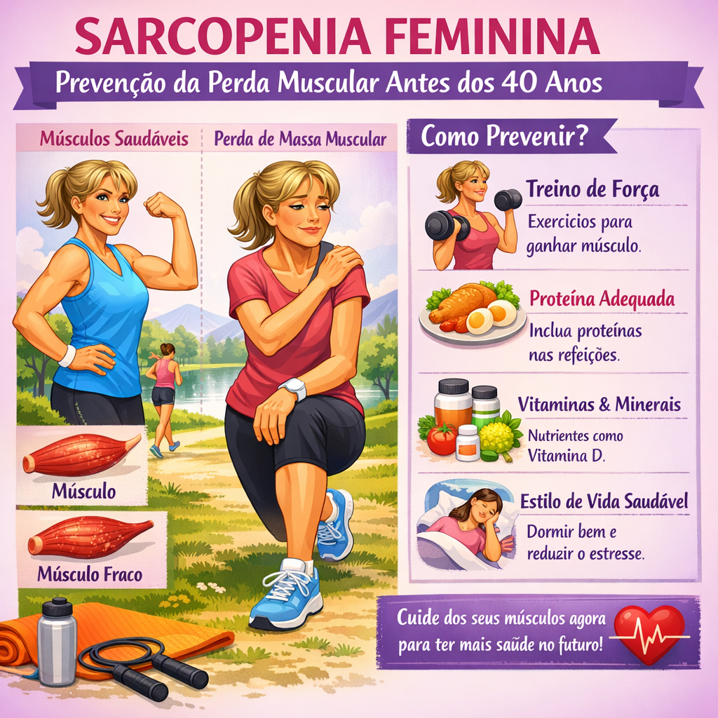 Descubra como a sarcopenia feminina se inicia antes dos 40 anos e aprenda estratégias eficazes para prevenir a perda muscular.
