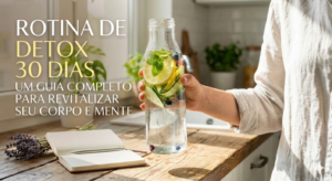 Comece sua jornada de bem-estar com a rotina de detox de 30 dias. Esta imagem ilustra a leveza e a energia que você pode alcançar ao revitalizar seu corpo e mente.
