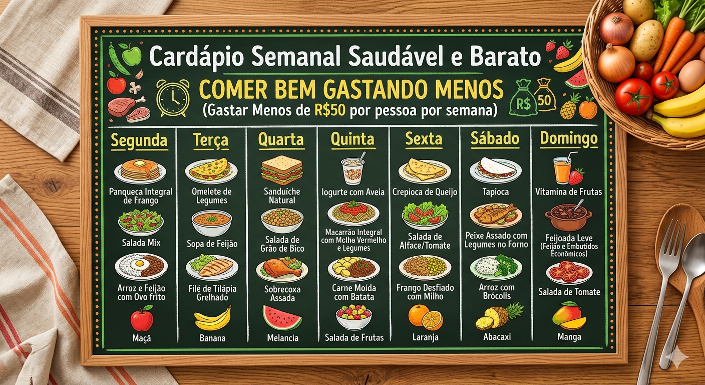 Cardápio Semanal Saudável Barato R$50 Refeições