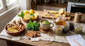 Descubra o poder dos chás naturais! Esta imagem representa a simplicidade e eficácia das receitas que, com ingredientes comuns de mercado, prometem desinchar em apenas 7 dias. Prepare-se para se sentir mais leve e revitalizado(a).
